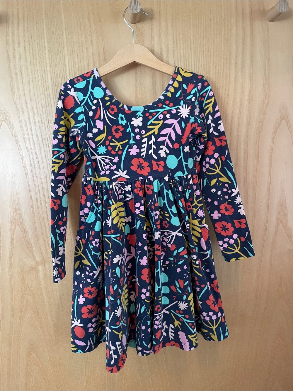 Hanna Andersson Navy Floral Long-Sleeve Twirl Dress with Multi-Color Print